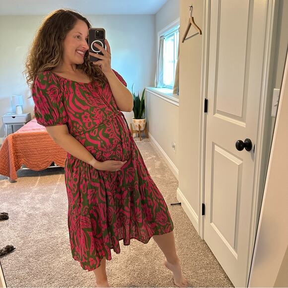 Tuckernuck Velvet Graham & Spencer Cotton Green Pink Floral MIDI Dress XS - Picture 4 of 16